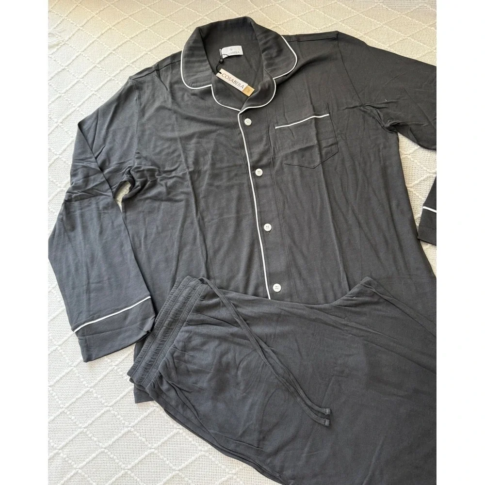 CosaBella Luxury Men's Pajama Set  Modal Anthracite Ivory Trim Soft‎ Sleepwear S